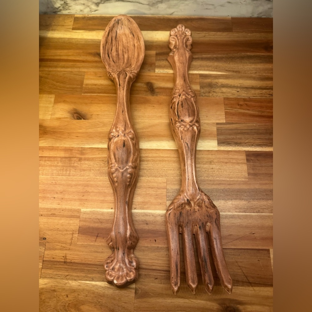 Decorative Wooden Spoon and Fork Wall Decor Set - Brown
